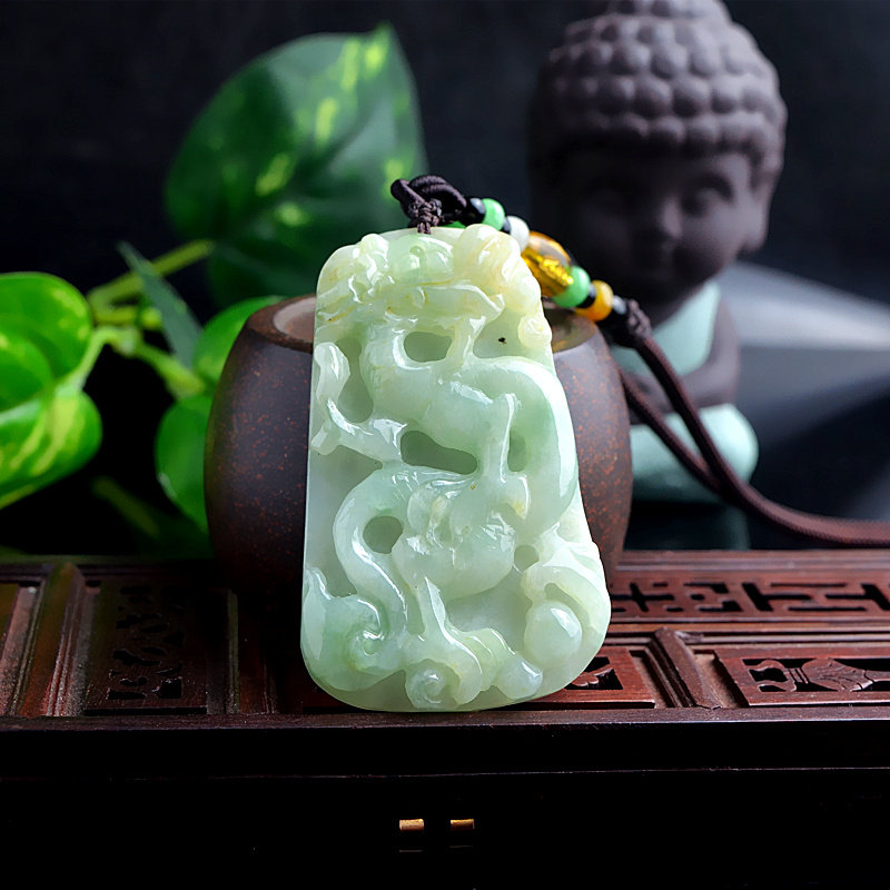 正品A货缅甸天然翡翠十二生肖龙玉佩吊坠糯种飘花本命年属相玉龙