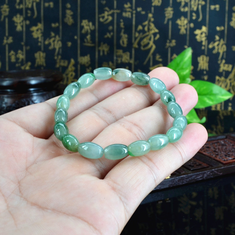 天然a货翡翠手链A货缅甸玉珠手串椭圆玉珠玉石手链2629