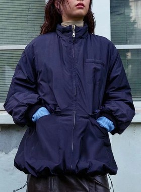 元现货韩国ku家 藏蓝色拉链廓形落肩飞行员夹克棒球服外套