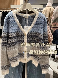 元 针织毛衣女外套 韩25年秋冬新岛家复古气质百搭费尔岛V领开衫