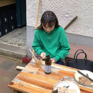 现 NG韩国东大门设计师美娜lerobe羊毛羊绒半拉链高领针织上衣