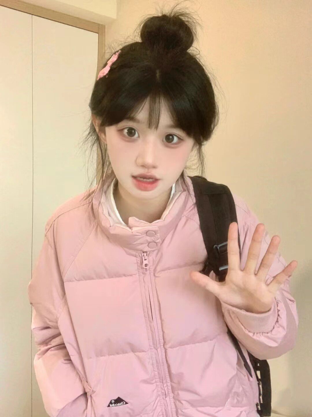 粉色羽绒棉服女2026新款冬季韩版宽松加厚立领面包服小个子棉衣潮