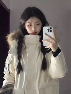 大毛领派克羽绒棉服女秋冬季2026新款加厚保暖短款工装棉衣外套潮