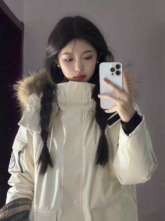 大毛领派克羽绒棉服女秋冬季2025新款加厚保暖短款工装棉衣外套潮