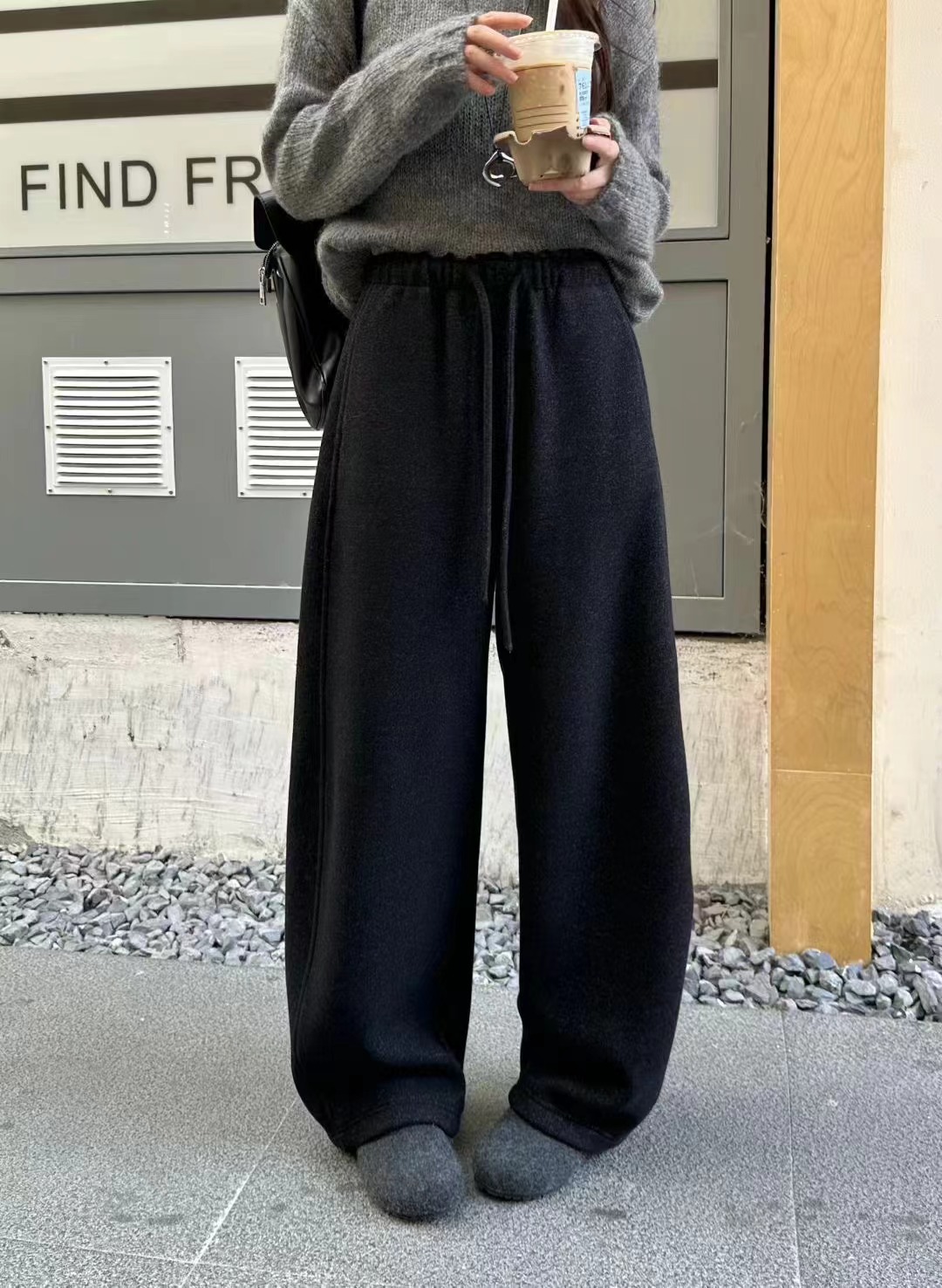 秋冬新款宽松休闲裤加绒拖地裤子