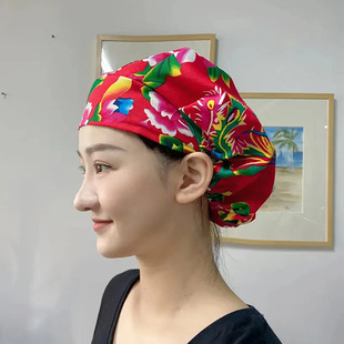 新款精品女士 包头帽 头巾帽 复古花布帽子铁锅炖东北风花布纯棉