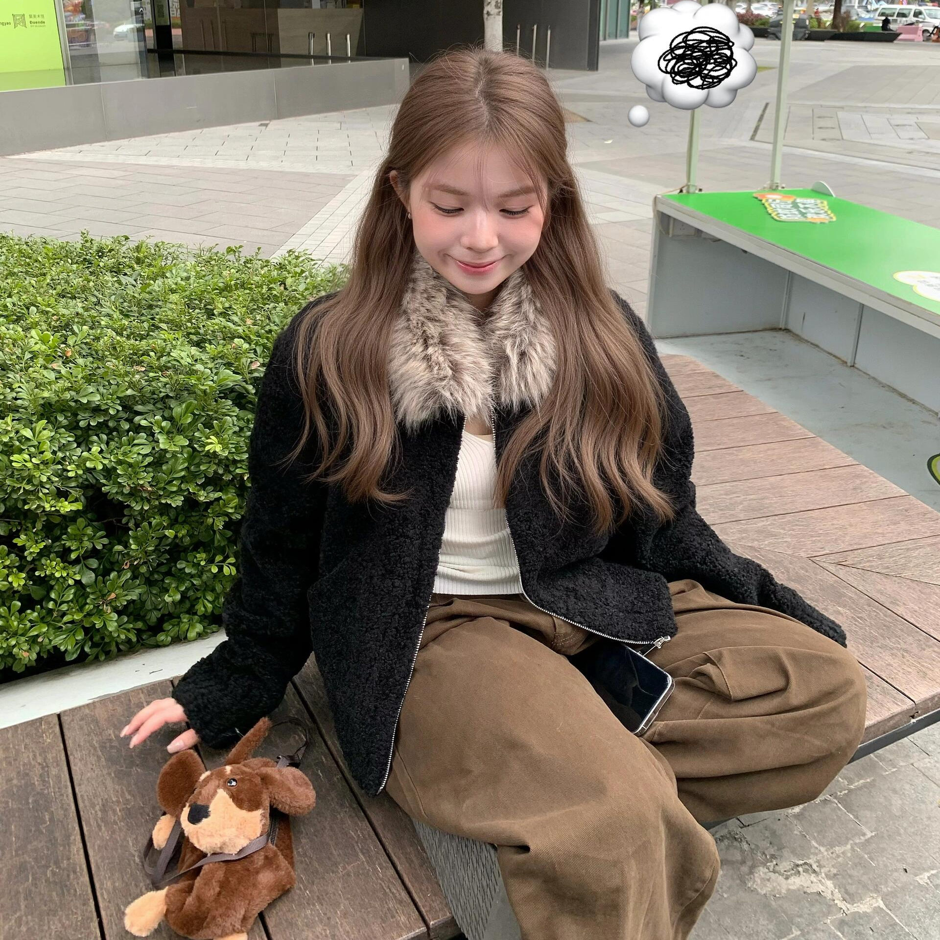 Hhyii 圣米歇尔山 环保皮草女秋冬韩系仿羊羔毛保暖皮毛一体外套