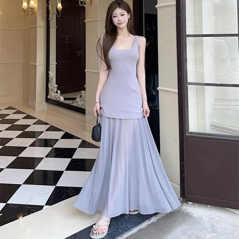1只衮1Z1ZGUN吊带连衣裙女夏季氛围感气质裙子假两件可拆卸开衫