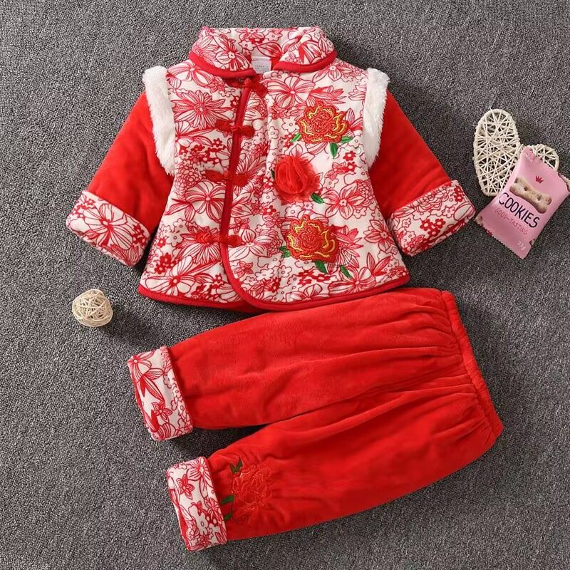 女婴儿过年衣服女宝宝拜年服冬季加绒保暖唐装女童周岁礼服1岁2岁