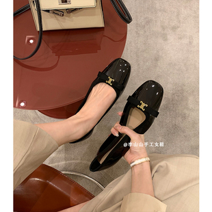 小香风内增高瓢鞋女2025秋季新款法式蝴蝶结漆皮浅口软底百搭单鞋