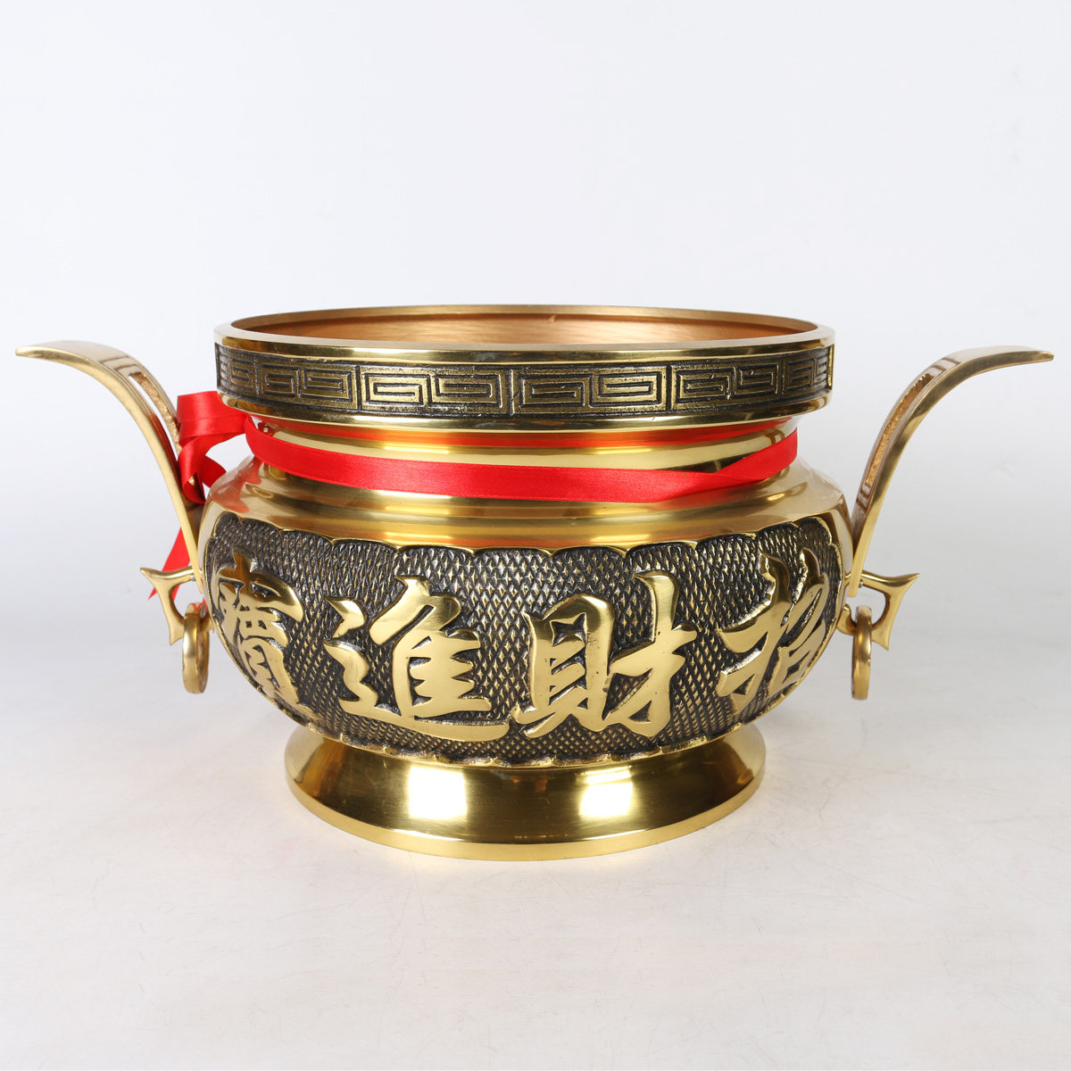 纯铜铜香炉 招财进宝铜炉 双龙耳铜环凸龙头炉 寺庙大香炉 铜鼎
