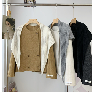 韩国东大门披肩围巾双面羊绒毛呢大衣外套女短款2025冬季新款