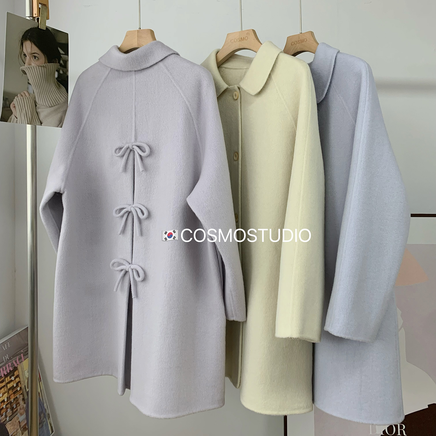 甜美韩系~蝴蝶结羊毛大衣外套