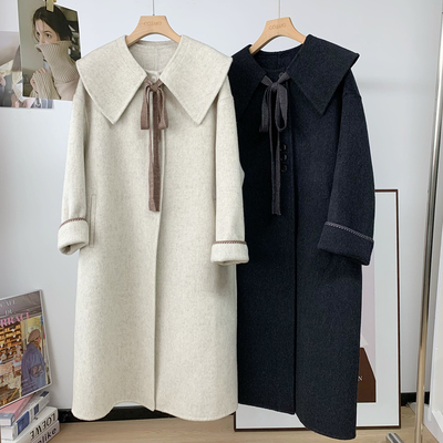 韩系气质！海军领羊毛大衣外套