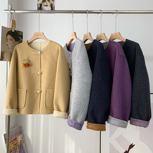 小个子25秋冬新款 时髦气质新中式 国风双面羊毛呢子大衣外套女短款