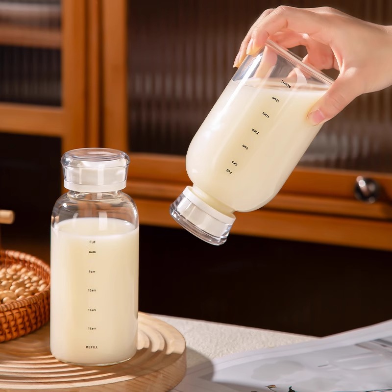 日本进口MUJIE豆浆杯家用牛奶瓶微波炉便携早餐杯子刻度玻璃水杯