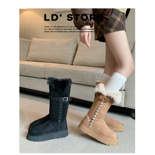 厚底两穿长筒雪地靴女2025冬季新款加绒加厚保暖刺绣高筒靴棉鞋子