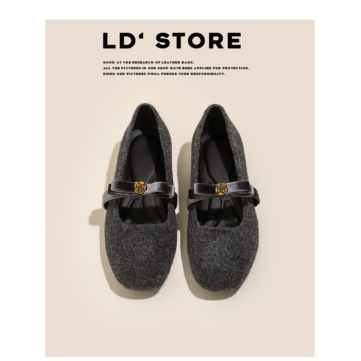 真皮~内增高灰色玛丽珍鞋女2026新款小香风平底鞋复古山茶花单鞋