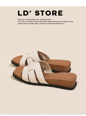 【限时88】羊皮！法式厚底拖鞋女夏外穿2025新款一字方头绝美凉拖