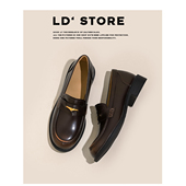 真皮 英伦风小皮鞋 内增高复古一脚蹬乐福鞋 女春厚底粗跟圆头单鞋