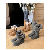 中筒毛毛靴东北加绒保暖高筒棉鞋 平底灰色雪地靴长筒冬季 新款 子女