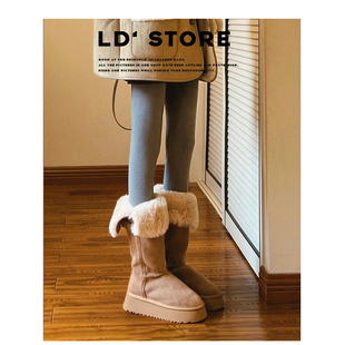 内增高 厚底高筒雪地靴女2025冬保暖加绒长筒靴两穿东北中筒棉鞋