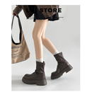 真皮~厚底增高美拉德褶皱弹力靴女2025秋粗跟堆堆马丁靴瘦瘦短靴