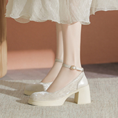 优雅气质粗跟单鞋 六点大叔 女2024新款 汉服鞋 新中式 玛丽珍高跟鞋