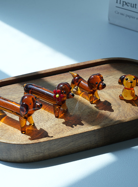 淄博琉璃手作腊肠狗桌面摆件迷你微缩可爱卡通小狗公仔手办装饰品