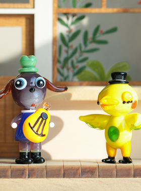 手作琉璃吉他小狗治愈车载摆件