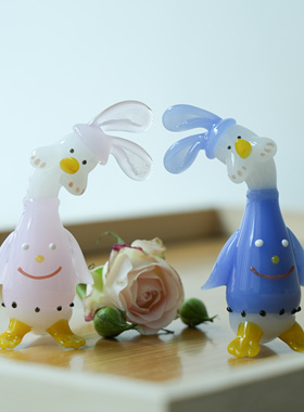 琉璃手工艺品可爱歪头情侣鸭桌面摆件治愈解压微笑鸭创意手办礼物