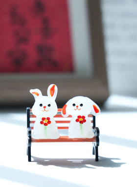 淄博琉璃工艺品卡通摆件可爱仿真白玉小兔子ins风家居桌面装饰品