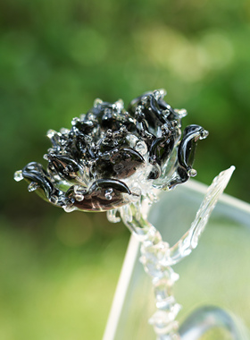 淄博琉璃黑色玫瑰花摆件非遗手工玻璃永生花家居装饰品情人节礼物