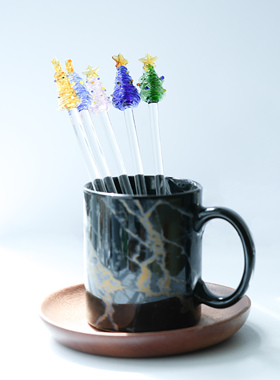 淄博非遗纯手工琉璃圣诞树搅拌棒ins风耐高温蜂蜜牛奶咖啡引流棒