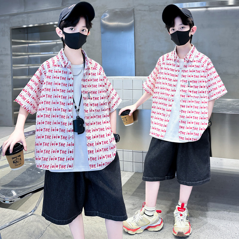 男童衬衫夏款儿童纯棉短袖花衬衣