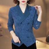 新款 收腰显瘦气质长袖 西装 中年妈妈装 上衣C女 领蕾丝开衫 2026春季