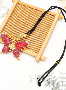 宋锦真丝蝴蝶项链纯手工国风
