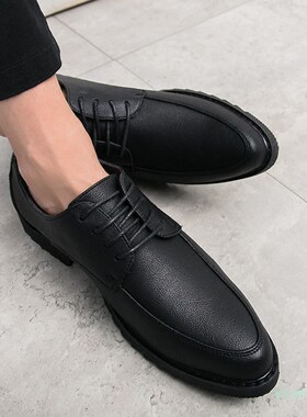 男士厚底英伦小皮鞋男软皮隐形内增高8cm韩版潮尖头商务休闲鞋子