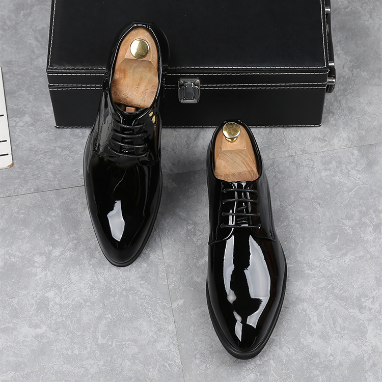 黑色西装商务正装亮皮皮鞋男系带英伦尖头休闲男鞋内增高新郎婚鞋
