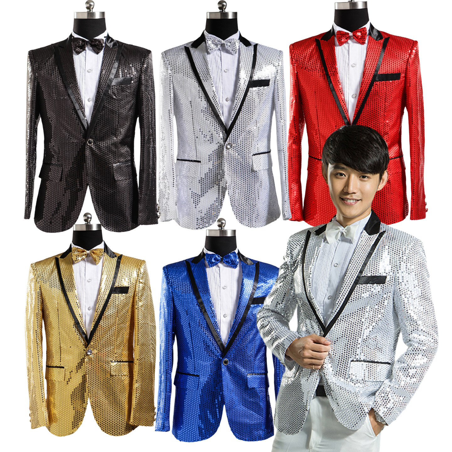 亮片西服套装学生青少年男士演出服年会团体舞台表演歌手主持礼服