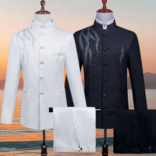 演出服舞台装中山装男士合唱中式主持人歌手舞台表演服装年会礼服