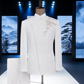 新款 高端宴会主持人礼服演出服男大合唱成人套装 白色中山装 男士