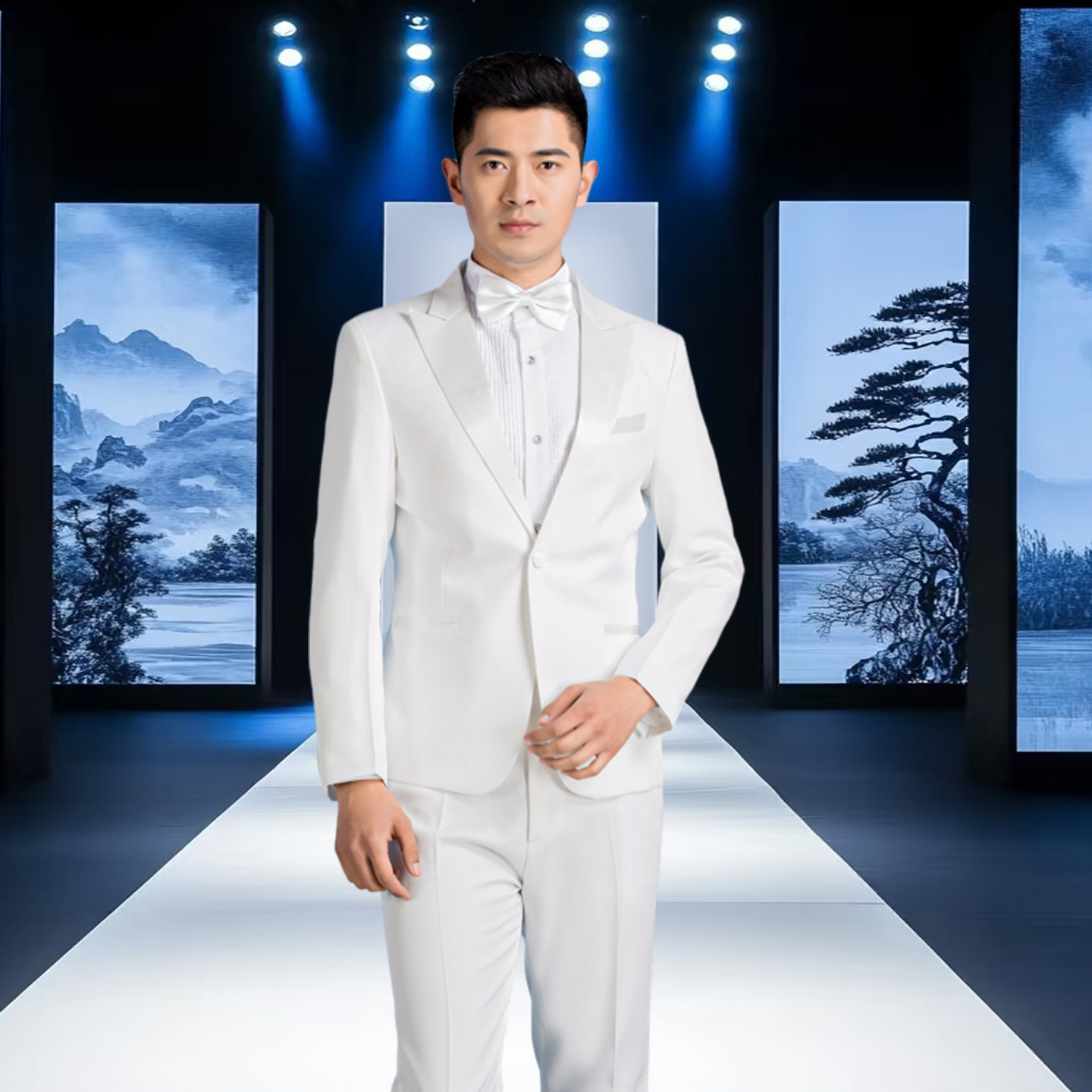 男士白色西服套装青少年演出服男大合唱年会团队服装主持人舞台装