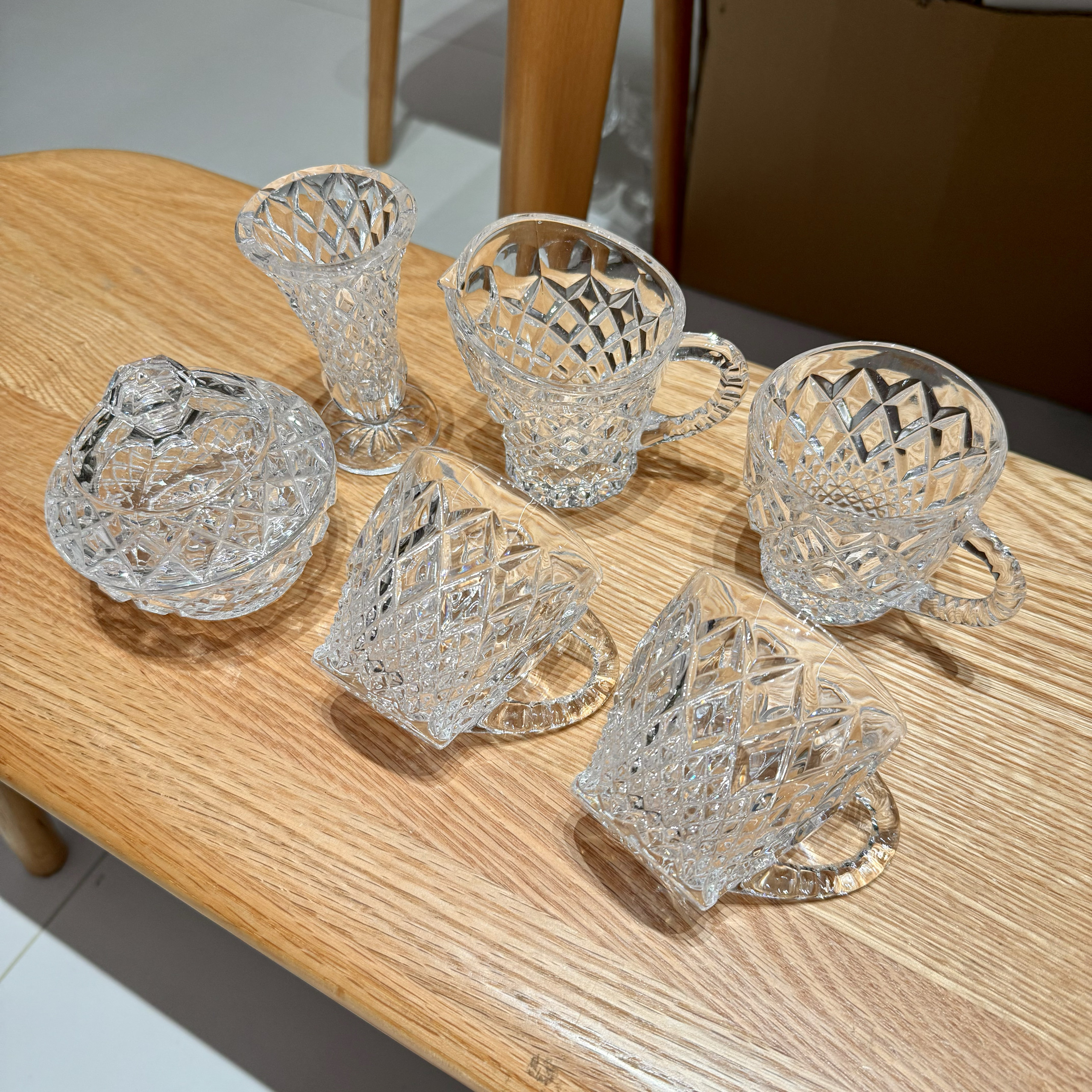 日本中古水晶玻璃琉璃茶杯 盖罐 公道杯 小花瓶 6件组合 全新无盒