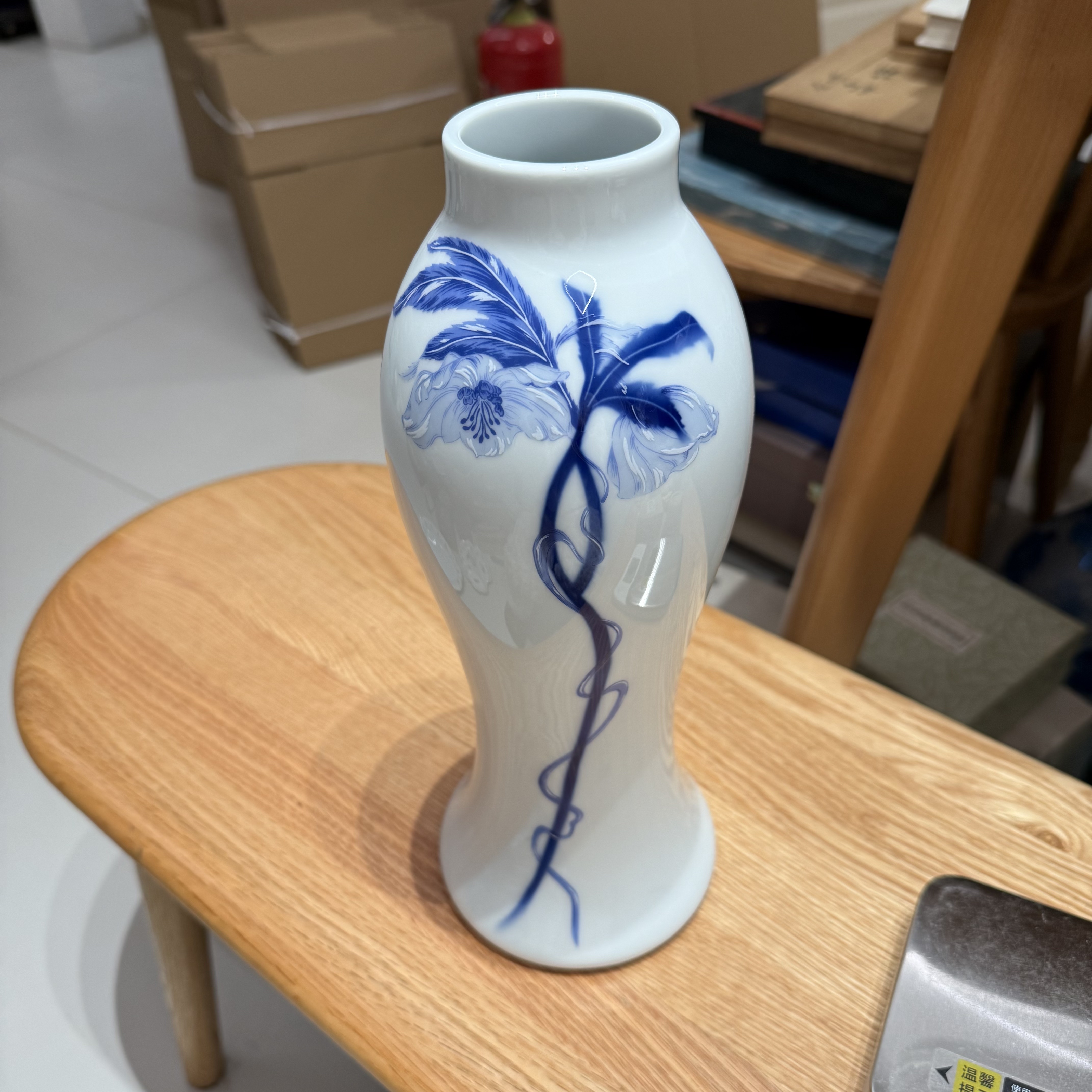 日本深川制蓝牡丹花美人肩观音瓶花瓶32cm 稀有品 保真全新 无盒