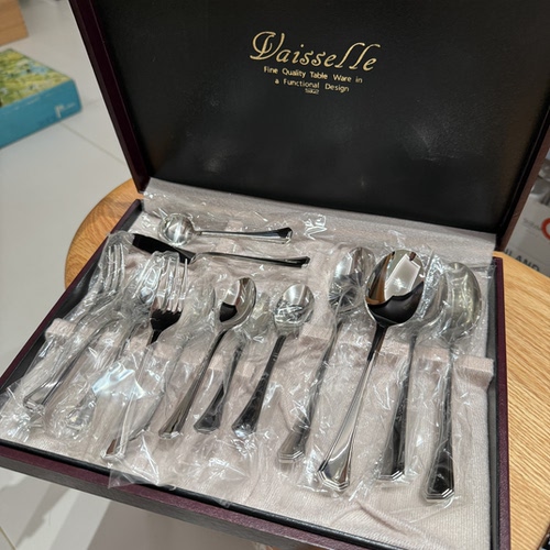 日本中古简约18-10不锈钢餐具套装14件套 原盒全新
