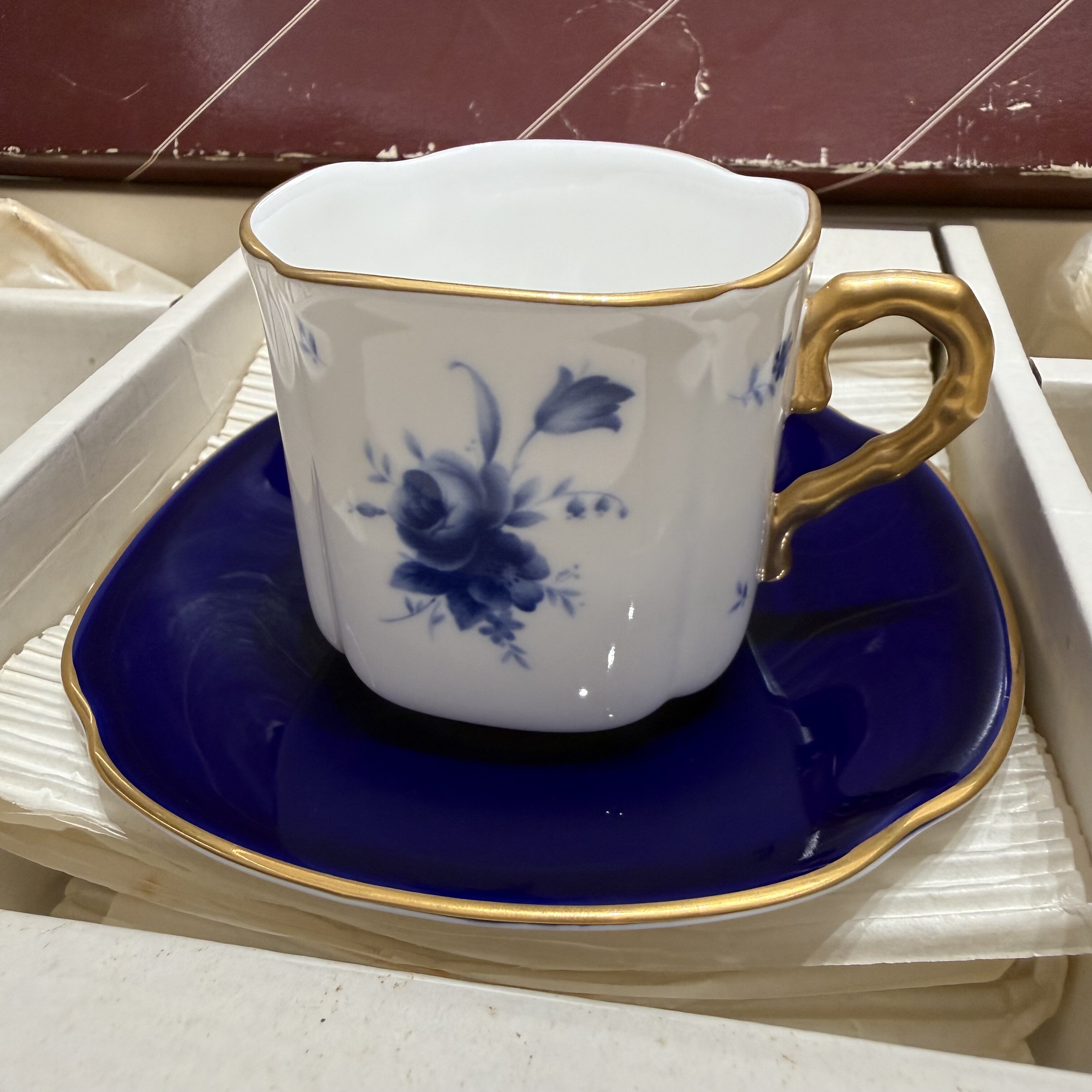 日本Sango中古青花重鎏金骨瓷小咖啡杯浓缩咖啡杯 120ml稀有孤品