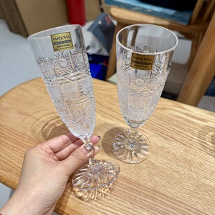 波兰中古手切一体成型香槟杯酒杯20cm约250ml 全新 精美孤品 一对