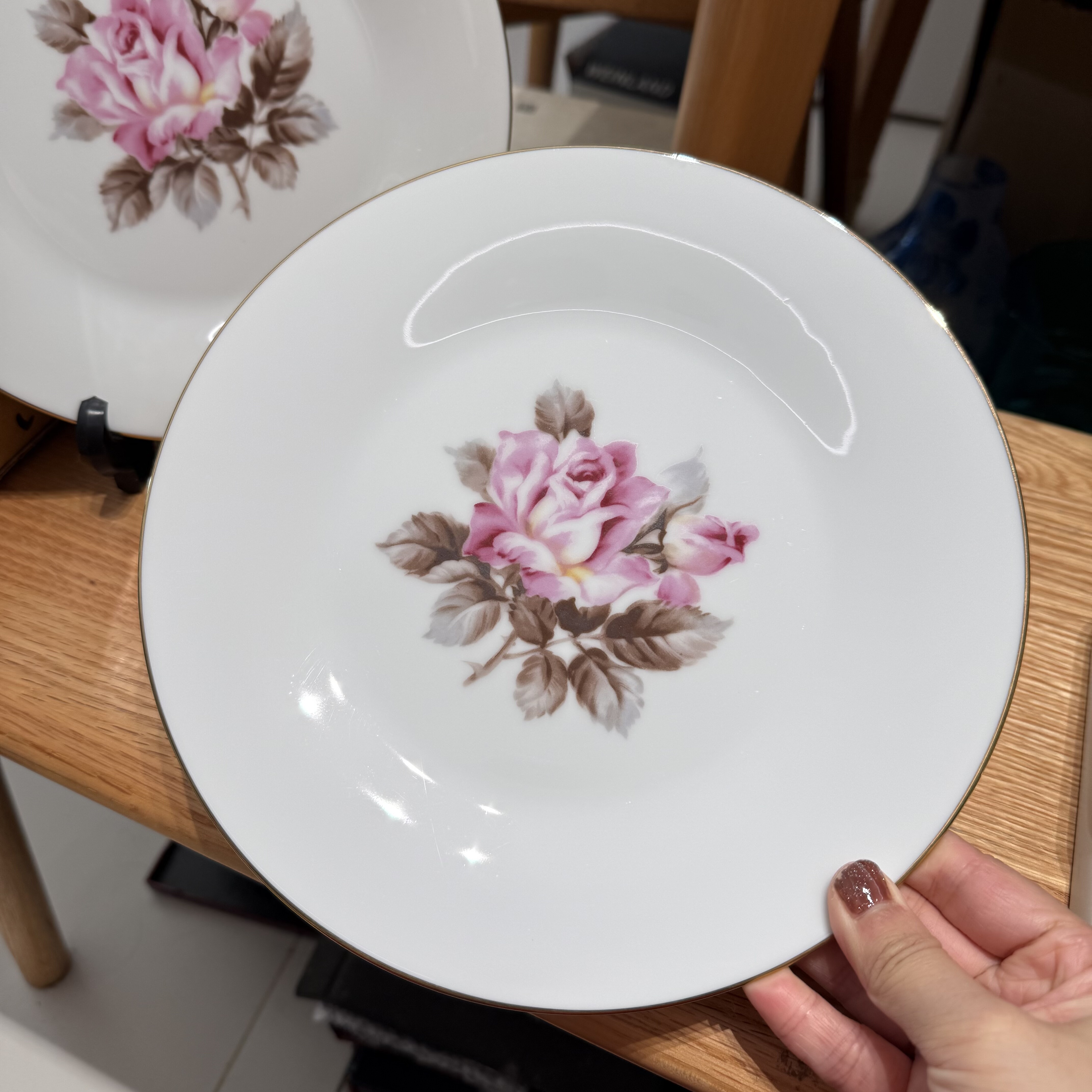 日本Noritake中古则武RC玫瑰花餐盘平盘23cm