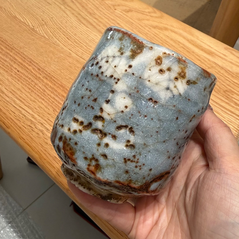 日本中古老货濑户志野烧鼠志野侘寂风主人杯茶汤吞 孤品珍藏